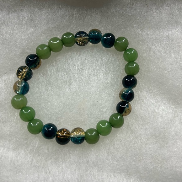 Moss Agate and Blue/Gold Apatite Bracelet - Picture 1 of 6